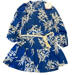 Alexis x Target Blue Floral Long Sleeve Tiered Dress with Rope Belt Size S